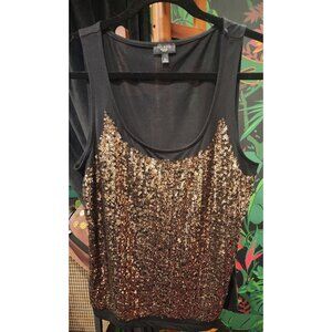 VINTAGE Talbots Women Petite Sleeveless Sequined Black & Gold Tank Top Size LP